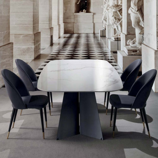 Careg serie Regis Tavolo Regnum Piano in Gres porcellanato marmo bianco carrara lucido 238x100 cm e Struttura Acciaio verniciato nero