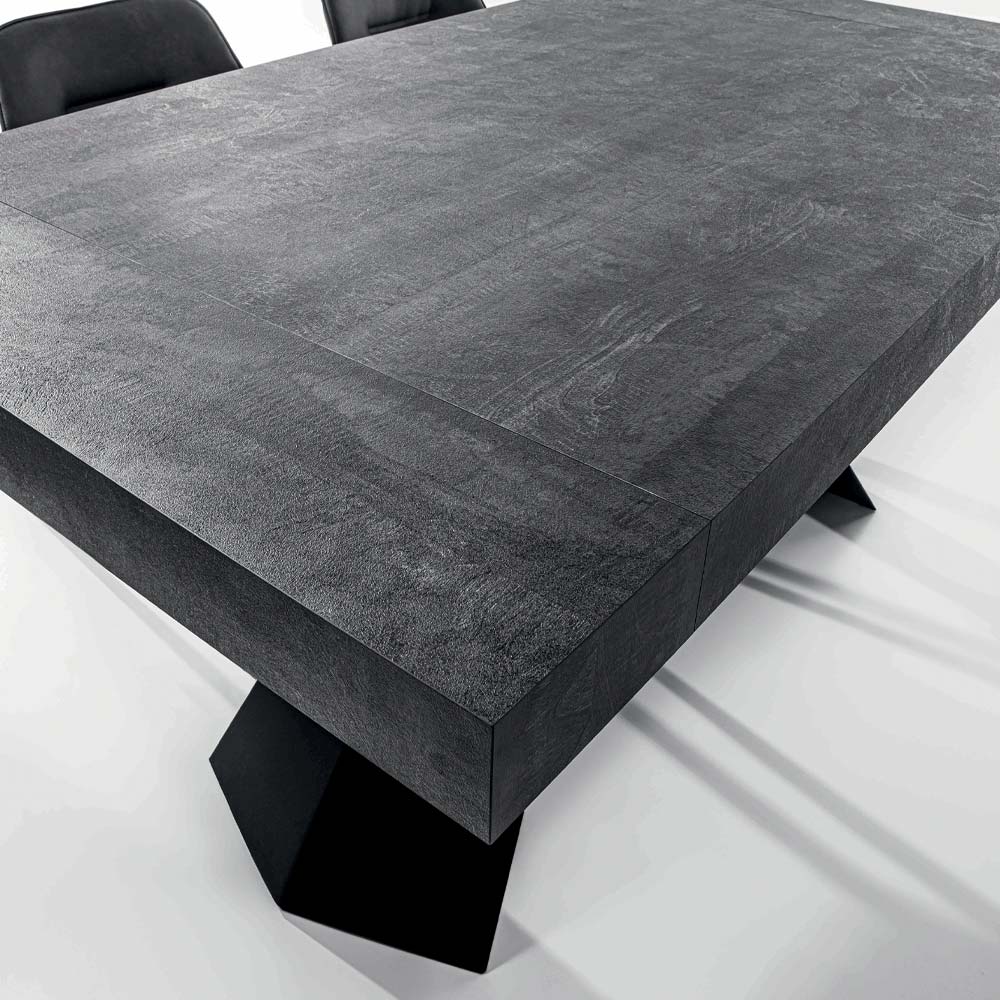 Careg serie Regis Tavolo Domus con piano effetto cemento 180x90 cm chiuso (aperto 280x90) e struttura in metallo verniciato nero